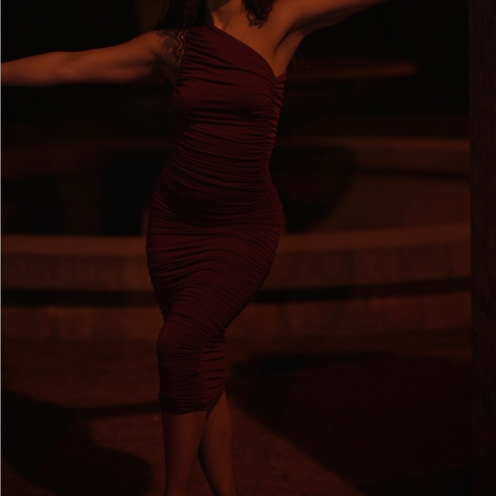oh polly red ruched dress